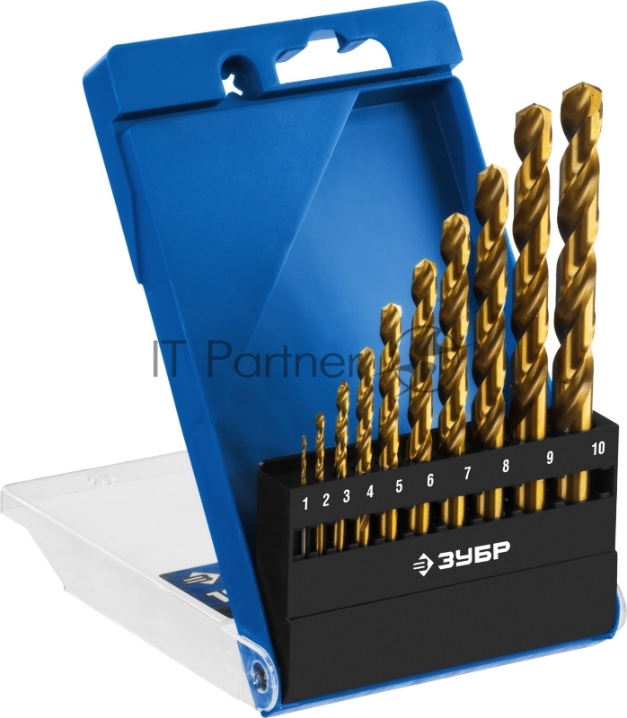 Набор сверл по металлу ЗУБР Профессионал 29615-H10 10шт d=1-10мм ТИТАН сталь Р6М5 класс А