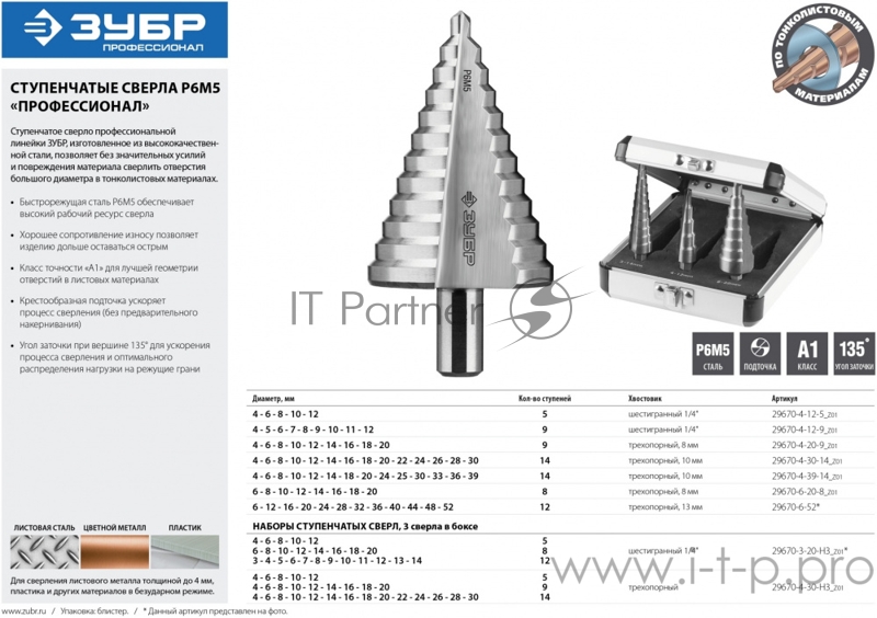 Сверло по металлу ЗУБР 29670-6-52 профи ступ., трехгран. хв., L- 100 мм, 13мм