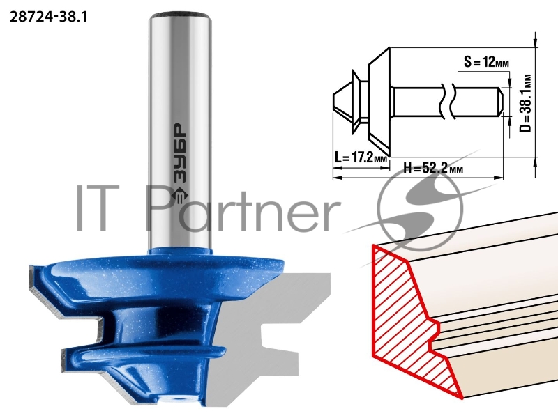 Фреза ЗУБР 28724-38.1 кромочная для углового сращивания d= 38.1мм дл.-17.1мм хв.-12мм