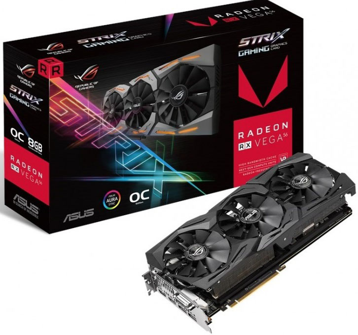Видеокарта ASUS AMD Radeon RX Vega 56 , ROG-STRIX-RXVEGA56-O8G-GAMING, 8Гб, HBM2, OC, Ret