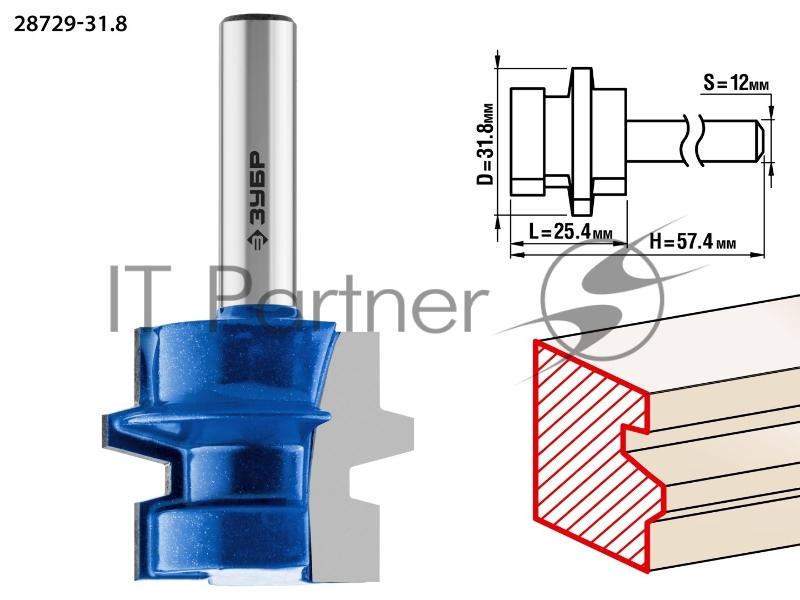 Фреза ЗУБР 28729-31.8 комбинированная универсальная d= 31.8мм дл.-25.4мм хв.-12мм