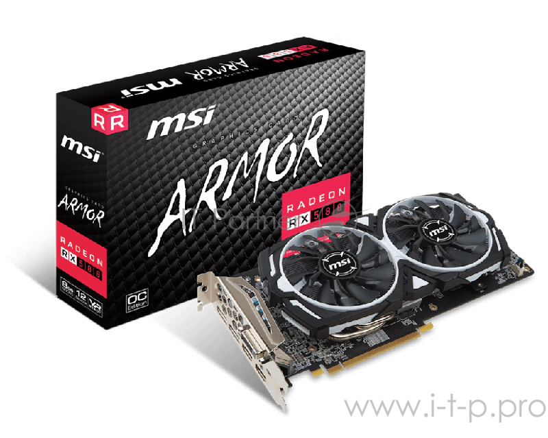 Видеокарта MSI Radeon RX580 ARMOR OC 8Gb GDDR5 256bit DVI-D, HDMIx2, DPx2 (RX580ARMOR8GOC) RTL