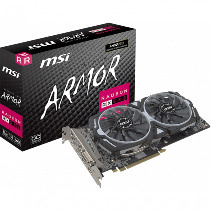 Видеокарта MSI Radeon RX580 ARMOR OC 8Gb GDDR5 256bit DVI-D, HDMIx2, DPx2 (RX580ARMOR8GOC) RTL