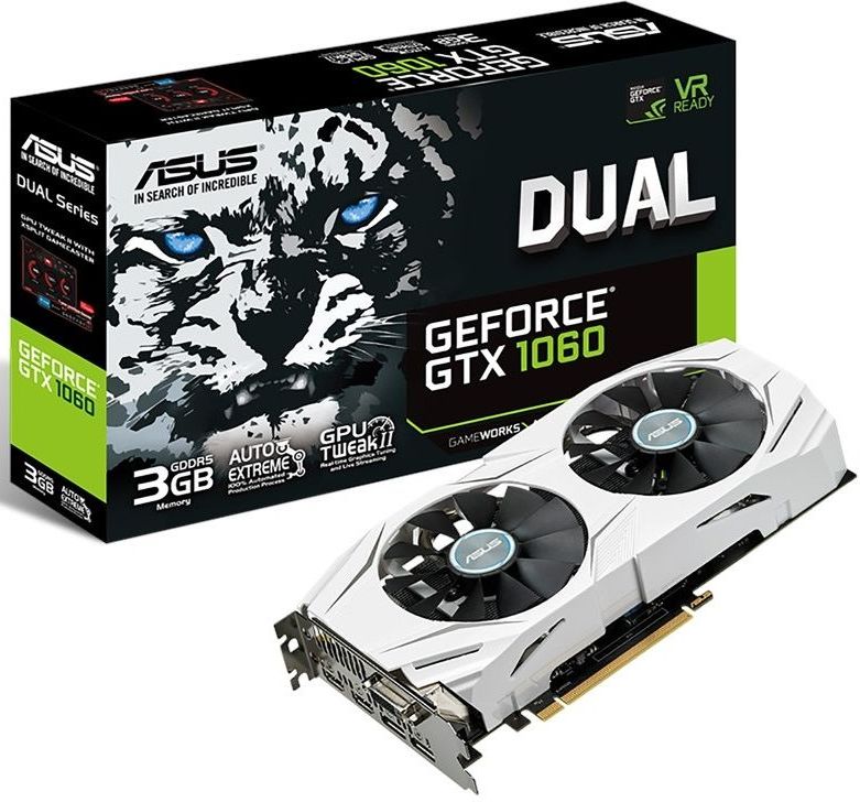 Видеокарта Asus GTX1060 DUAL OC 3Gb GDDR5 192bit DPx2, DVI-D, HDMI (DUAL-GTX1060-3G) RTL