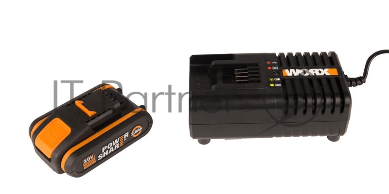 Комплект WORX WA3601: 1 аккумулятор 2 Ач и зарядное устройство на 2 Ач.