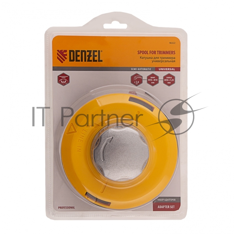 Катушка DENZEL 96322 тримм. полуавтомат. легкая заправка лески гайка m10x1.25 винт m10-m10 алюм.кн