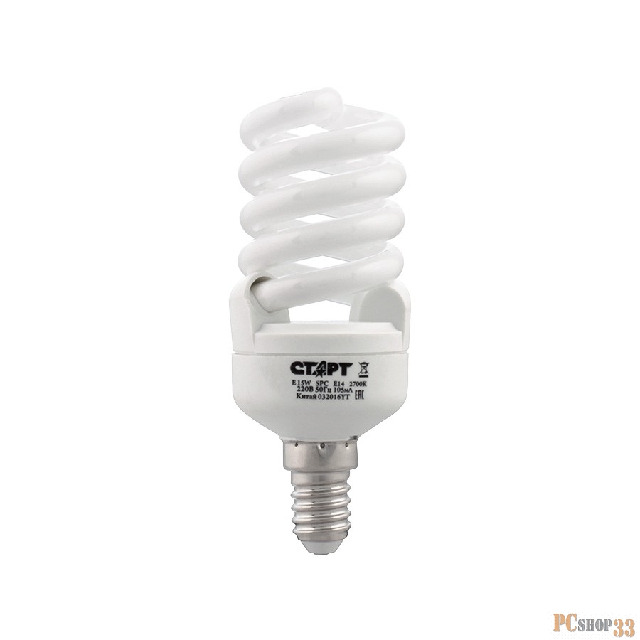 Компактные люминисцентные лампы (КЛЛ) СТАРТ ECO 15WSPC E14 4000K8Y -60 (В)