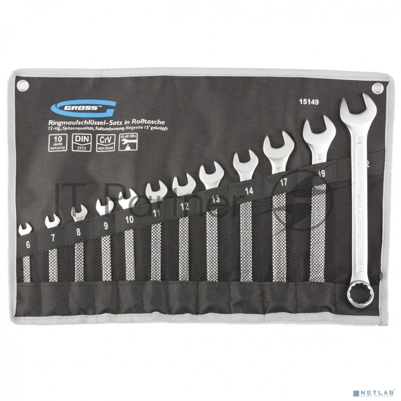 Набор комбинированных ключей GROSS 15149 (6-22мм) 12 шт CrV холодный штамп