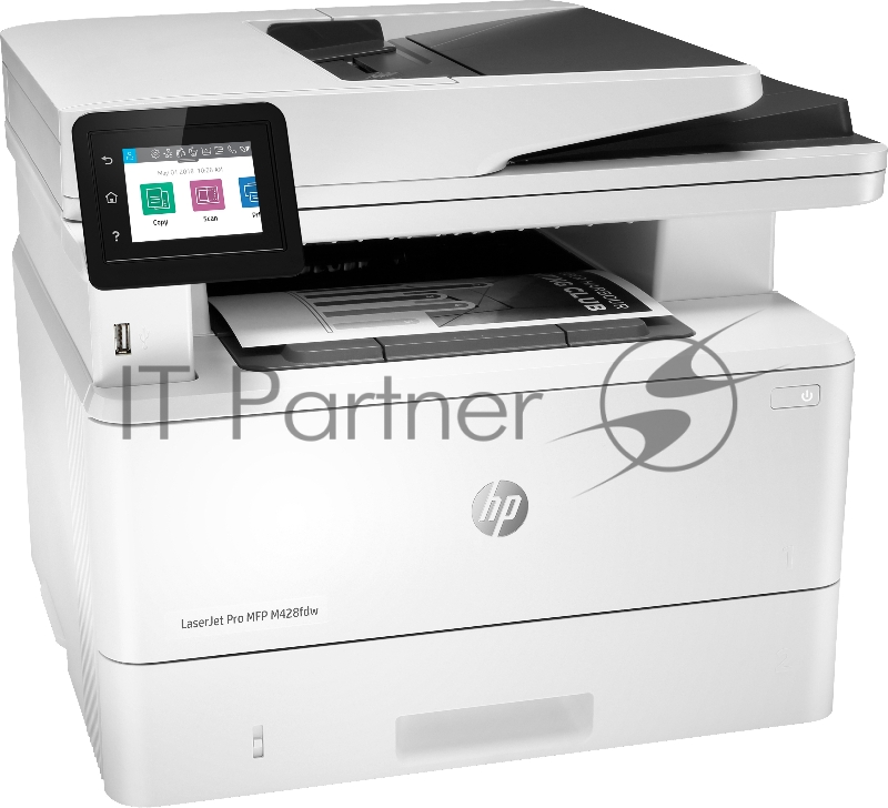 МФУ лазерный, HP LaserJet Pro MFP M428fdw (W1A30A), принтер/сканер/копир, {p/c/s/f,A4,600x600dpi,up to 4800x600,256Mb,Duplex,2 trays 100+250,ADF 50,USB2.0+Walk-Up/GigEth/WiFi/ warr}