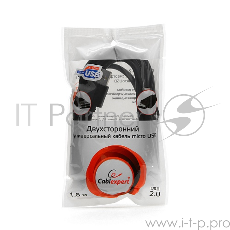 Кабель USB2.0 соединительный USB A-microB Gembird Cablexpert CC-mUSBDS-6, с двусторонними разъемами (1.8м)