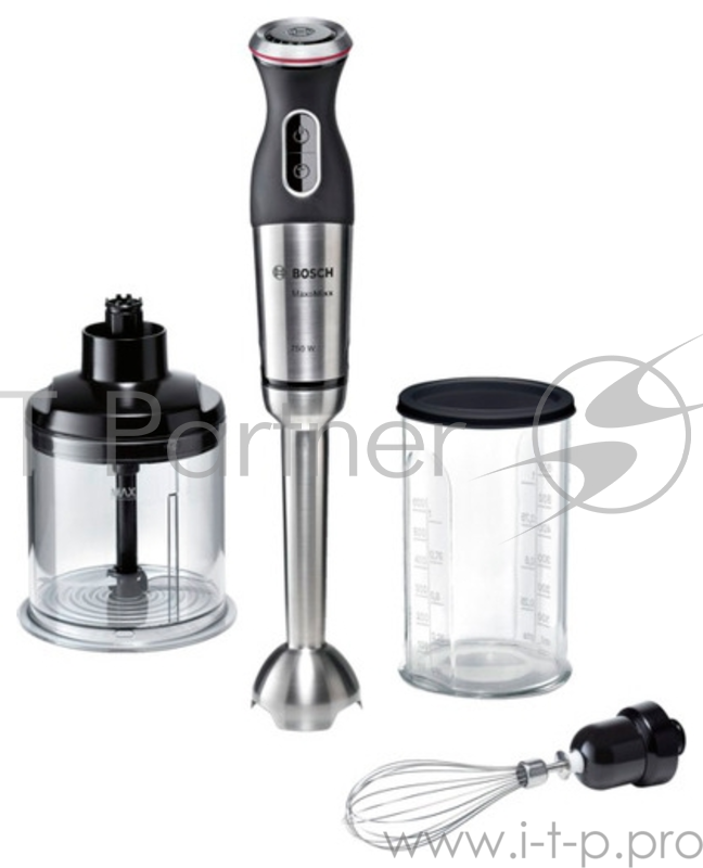 Блендер BOSCH MSM-87160(Мощность 750 Вт. Регулятор скорости с 12 режимами. Кнопка режима Турбо. Измельчитель. Мерный стакан 0.6 л. Венчик для взбивания.)
