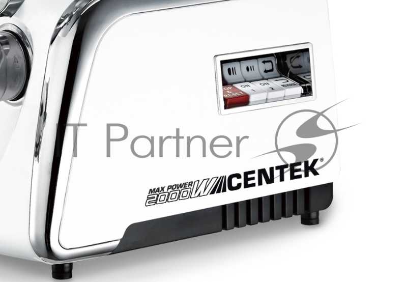 Мясорубка Centek CT-1602 Juice 2000W, Соковыж., нож+диски (2 шт) из литой стали, реверс (белый/хром)