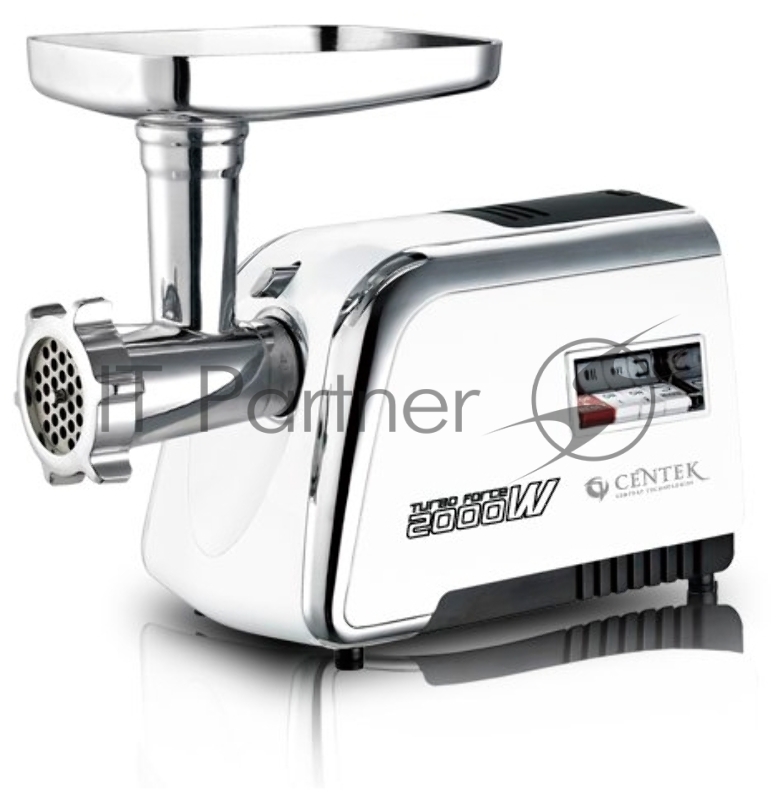 Мясорубка Centek CT-1602 Juice 2000W, Соковыж., нож+диски (2 шт) из литой стали, реверс (белый/хром)