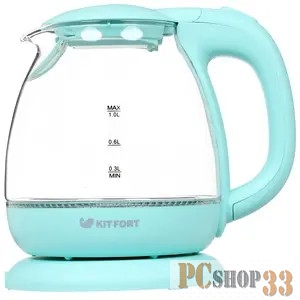 Чайник электрический Kitfort КТ-653-1 1л. 1100Вт голубой (корпус: пластик/стекло)