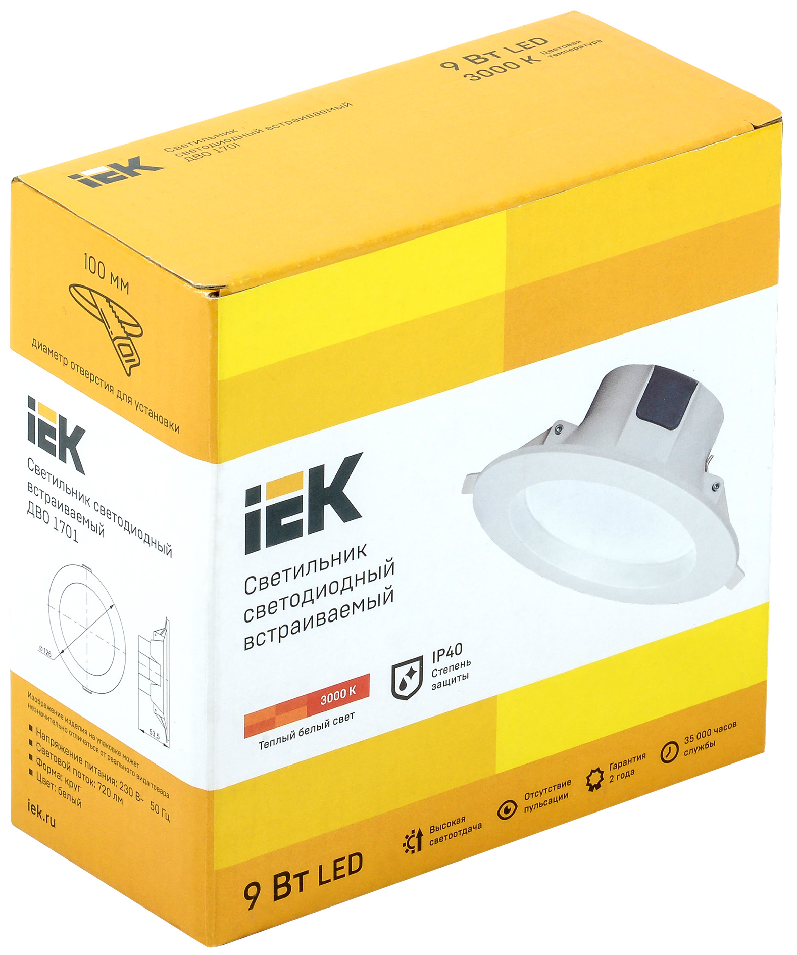Светильник LED Iek LDVO0-1701-09-3000-K01 ДВО 1701 белый круг 9Вт 3000K IP40 {пластик. корпус, диам 126 мм}