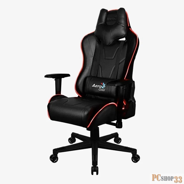 Кресло для геймера Aerocool AC220 RGB-B , черное, с перфорацией, с RGB подсветкой, до 150 кг, размер, см (ШхГхВ) : 66х63х125/133.