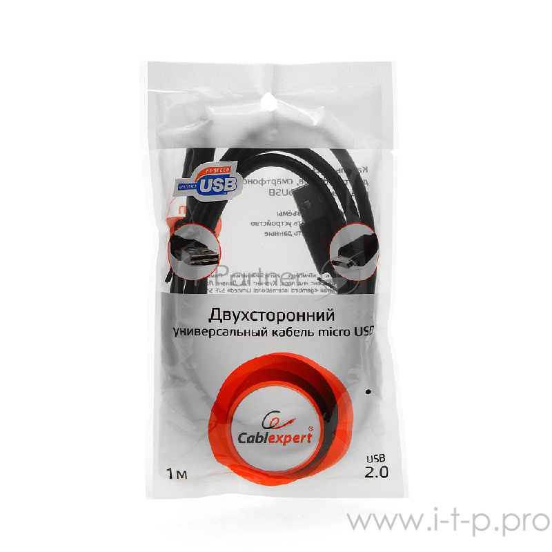 Кабель USB2.0 соединительный USB A-microB Gembird Cablexpert CC-mUSBDS-1M, с двусторонними разъемами (1.0м)