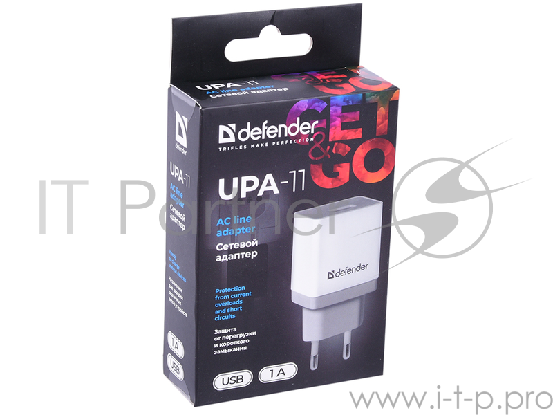 Сетевой адаптер Defender 1xUSB, 5V/1А , белый (UPA-11 ) (83548)