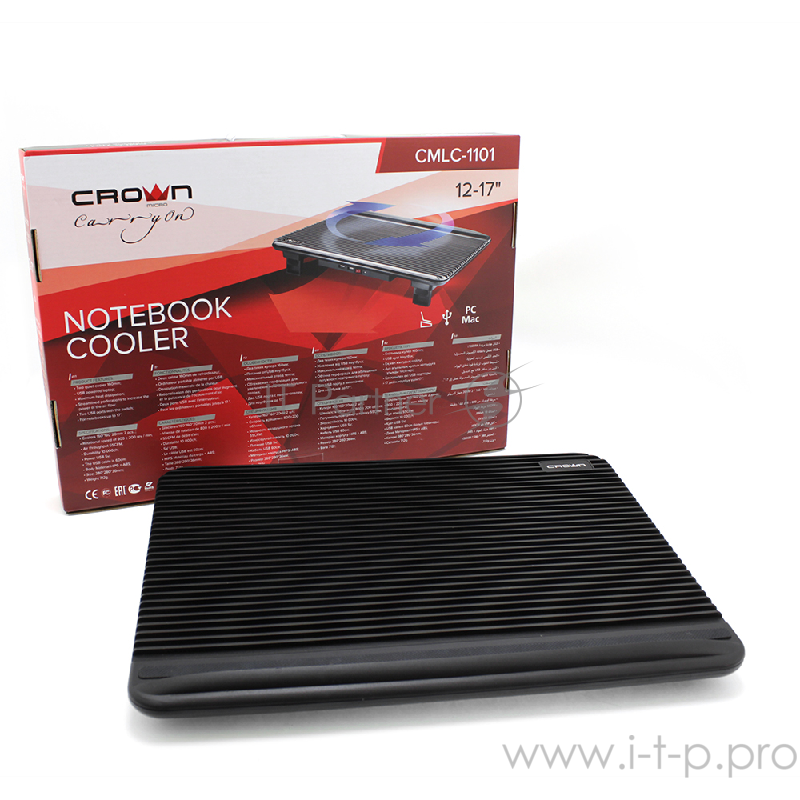 Аксессуар к ноутбуку CROWN Подставка для ноутбука CMLC-1101 black (17) ( Два тихих кулера 160мм, размер 380*280*36мм)