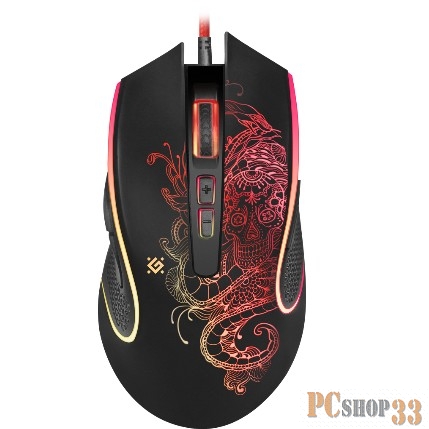 Игровая мышь чёрная Defender Venom (8 кнопок, 3200 dpi, RGB подсветка, USB, коврик, GM-640L)