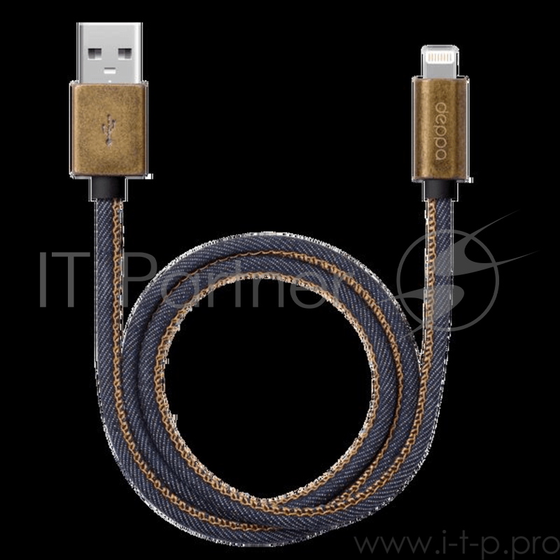 Кабель Deppa Дата-кабель Jeans USB - 8-pin для Apple, медь/джинса, MFI, 1.2м, синий, Deppa