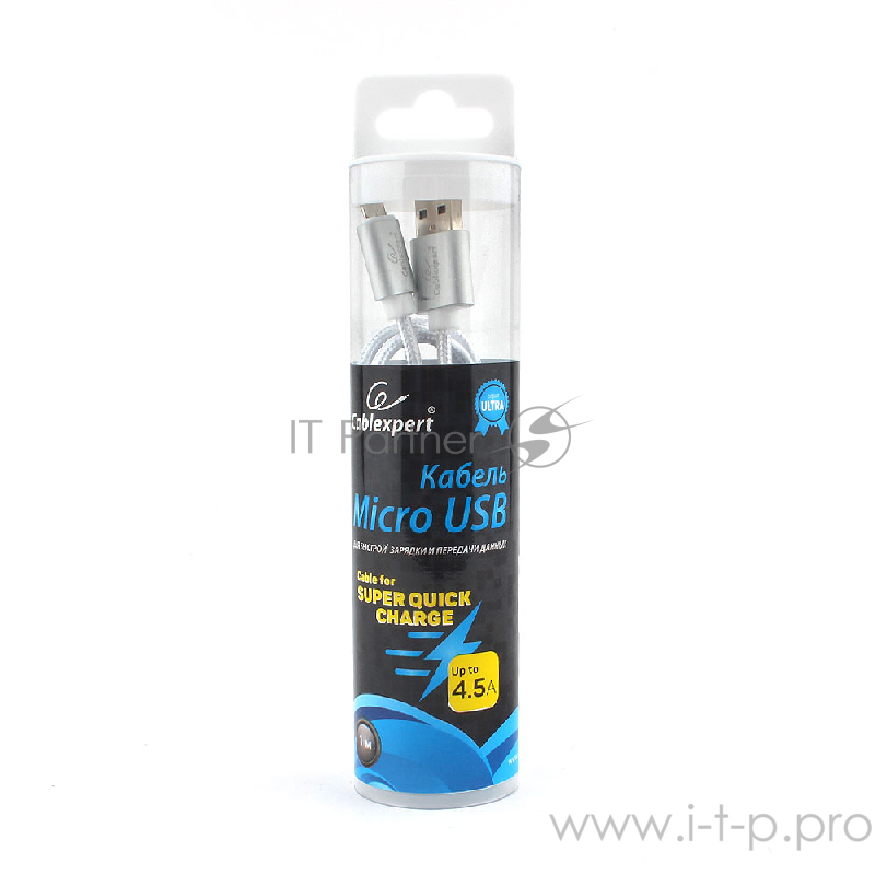Кабель USB 2.0 Cablexpert CC-U-mUSB01S-1M, AM/microB, серия Ultra, длина 1м, серебристый, блистер