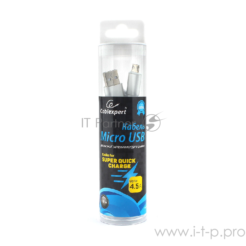 Кабель USB 2.0 Cablexpert CC-U-mUSB01S-1.8M, AM/microB, серия Ultra, длина 1.8м, серебристый, блистер