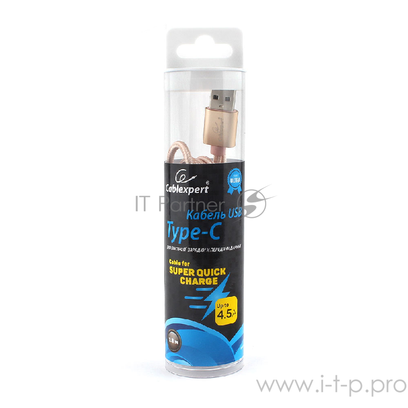 Кабель USB 2.0 Cablexpert CC-U-USBC01Gd-1.8M, AM/TypeC, серия Ultra, длина 1.8м, золотой, блистер