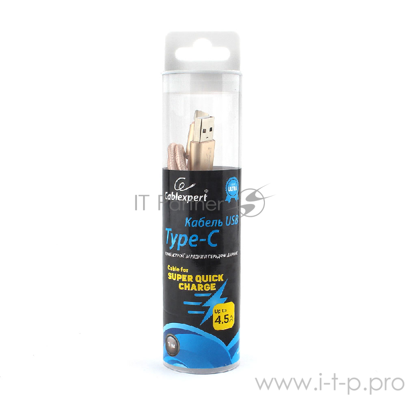 Кабель USB 2.0 Cablexpert CC-U-USBC01Gd-1M, AM/TypeC, серия Ultra, длина 1м, золотой, блистер