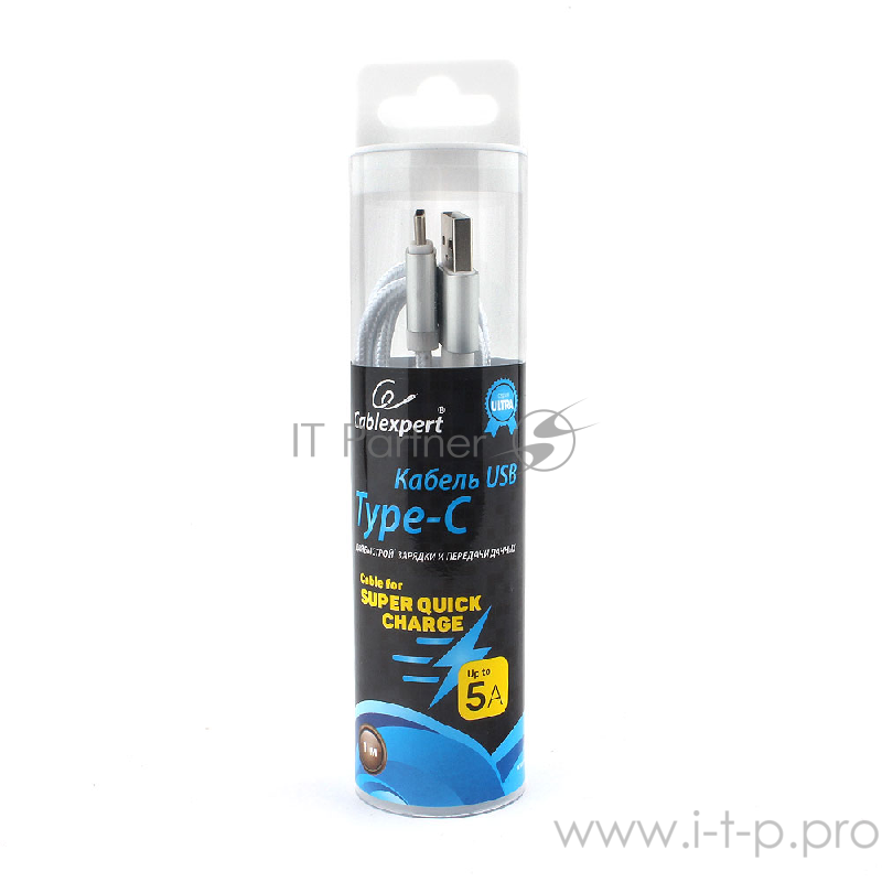Кабель USB 2.0 Cablexpert CC-U-USBC02S-1M, AM/TypeC, серия Ultra, длина 1м, серебристый, блистер