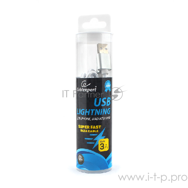 Кабель Cablexpert для Apple CC-U-APUSB02S-1.8M, AM/Lightning, серия Ultra, длина 1.8м, серебристый, блистер