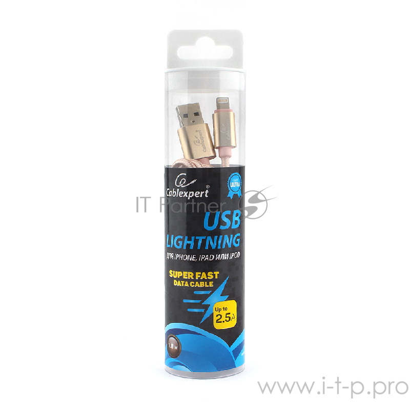 Кабель Cablexpert для Apple CC-U-APUSB01Gd-1.8M, AM/Lightning, серия Ultra, длина 1.8м, золотой, блистер