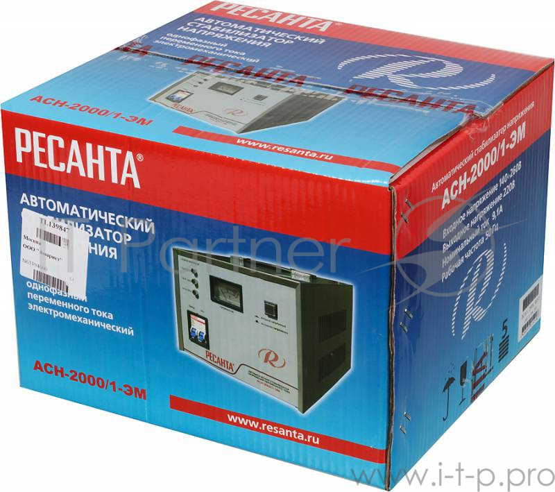 Стабилизатор напряжения Ресанта АСН-2000/1-ЭМ электромеханический однофазный серый