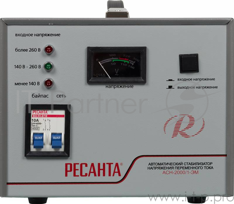 Стабилизатор напряжения Ресанта АСН-2000/1-ЭМ электромеханический однофазный серый