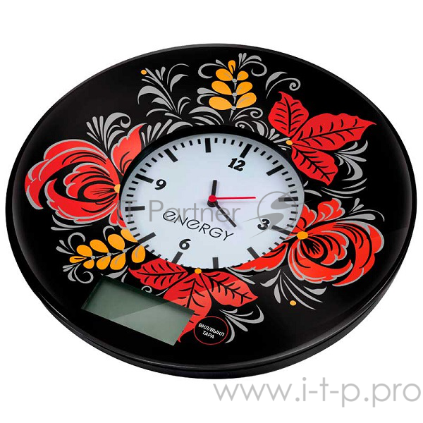 Весы кухонные электронные ENERGY EN-427 черные с часами (в уп. 20 шт)