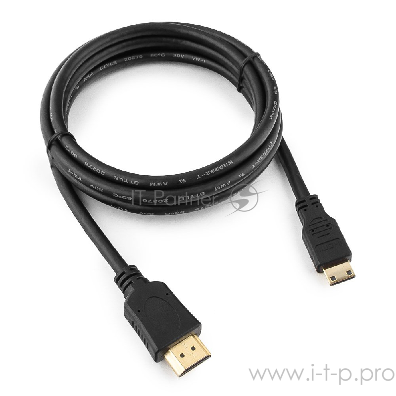 Кабель HDMI-miniHDMI Gembird/Cablexpert , v1.4, 19M/19M, 1.8м, 3D, Ethernet, черный, позол.разъемы, экран, пакет(CC-HDMI4C-6)