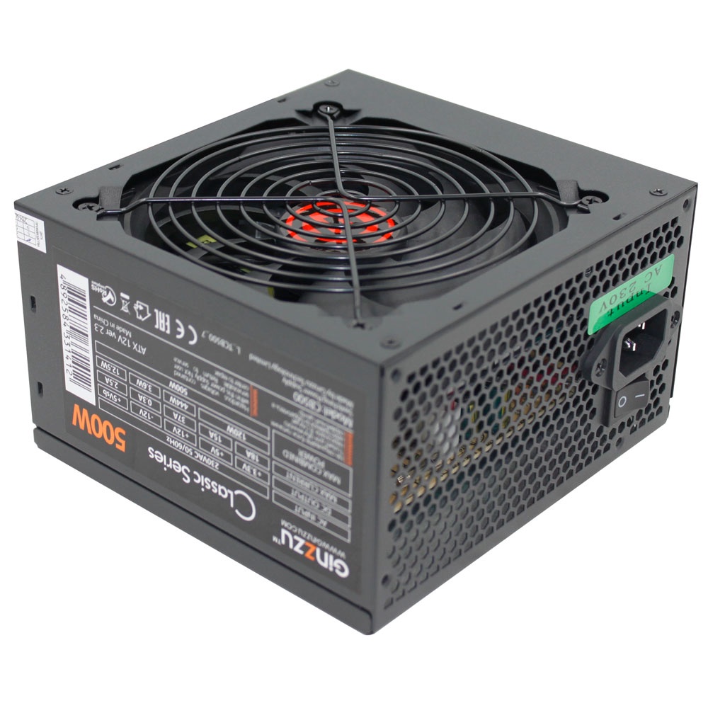 Блок питания Ginzzu CB500 12CM black,24+4p,PCI-E, 4*SATA, 3*IDE,оплетка MB, кабель питания