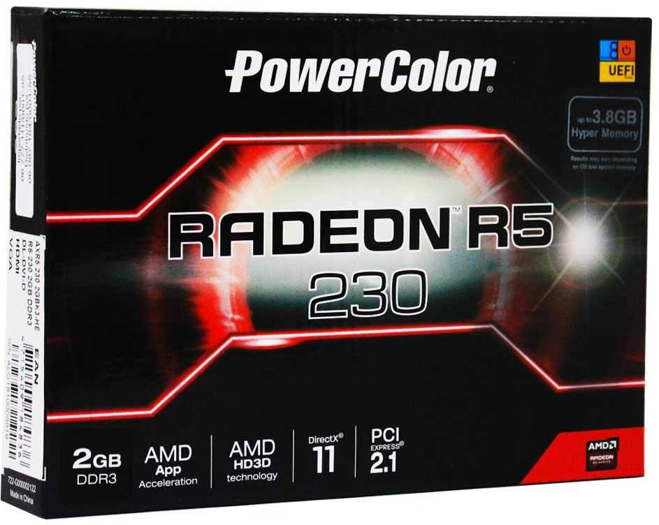 Видеокарта PowerColor PCI-E AXR5 230 2GBK3-HE AMD Radeon R5 230 2048Mb 64bit DDR3 625/1000 DVIx1/HDMIx1/CRTx1/HDCP Ret low profile