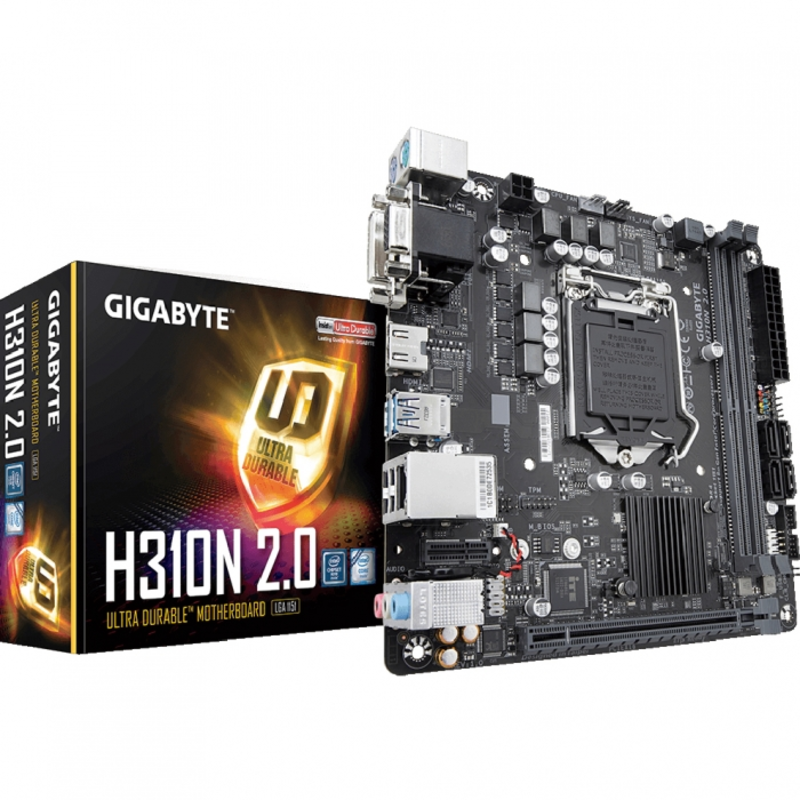 Материнская плата Gigabyte H310N 2.0 Soc-1151v2 Intel H310C 2xDDR4 mini-ITX AC`97 8ch(7.1) GbLAN+VGA+DVI+HDMI