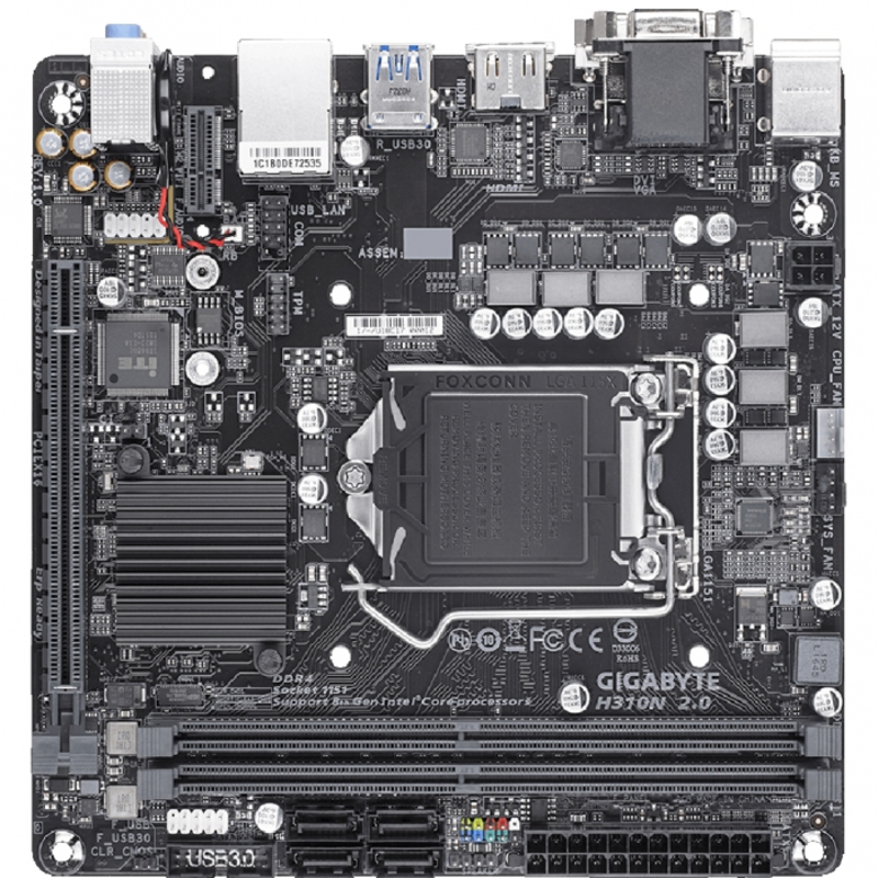 Материнская плата Gigabyte H310N 2.0 Soc-1151v2 Intel H310C 2xDDR4 mini-ITX AC`97 8ch(7.1) GbLAN+VGA+DVI+HDMI