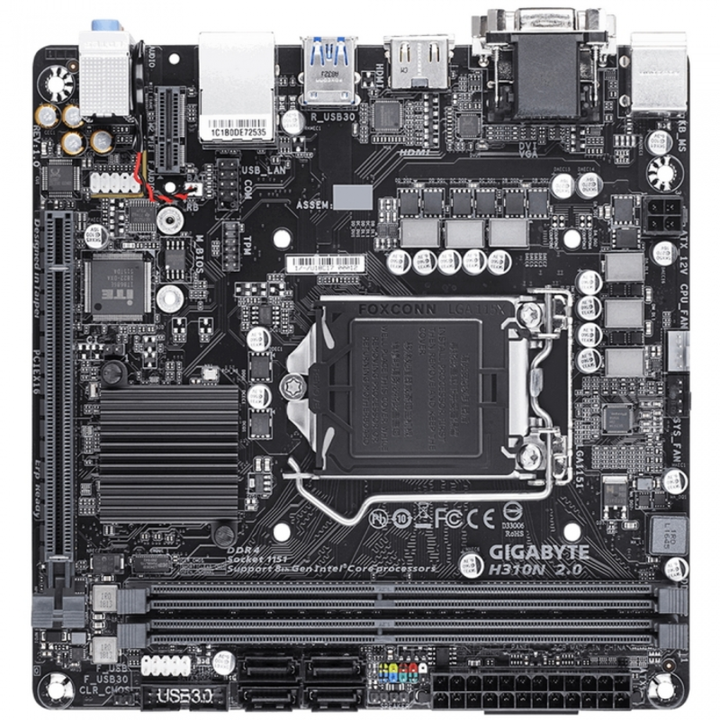 Материнская плата Gigabyte H310N 2.0 Soc-1151v2 Intel H310C 2xDDR4 mini-ITX AC`97 8ch(7.1) GbLAN+VGA+DVI+HDMI
