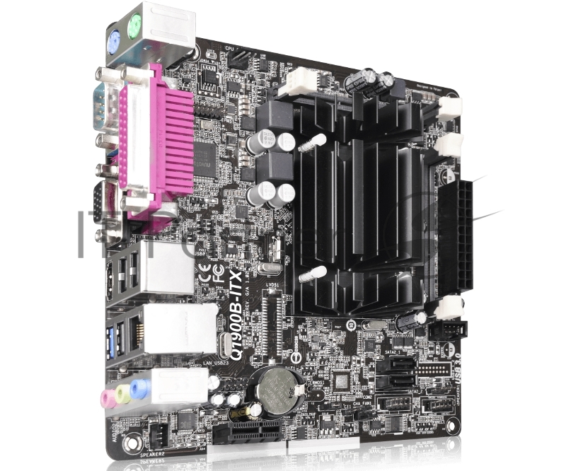Материнская плата Asrock Q1900B-ITX + Celeron J1900 2xDDR3 SO-DIMM, Intel HD Graphics, 5.1CH, 1000 Мбит/с, USB3.0, D-Sub, HDMI, COM, LPT, Mini-ITX RTL