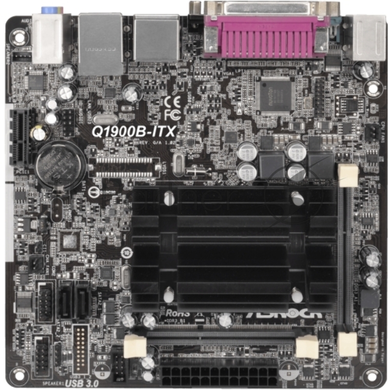 Материнская плата Asrock Q1900B-ITX + Celeron J1900 2xDDR3 SO-DIMM, Intel HD Graphics, 5.1CH, 1000 Мбит/с, USB3.0, D-Sub, HDMI, COM, LPT, Mini-ITX RTL
