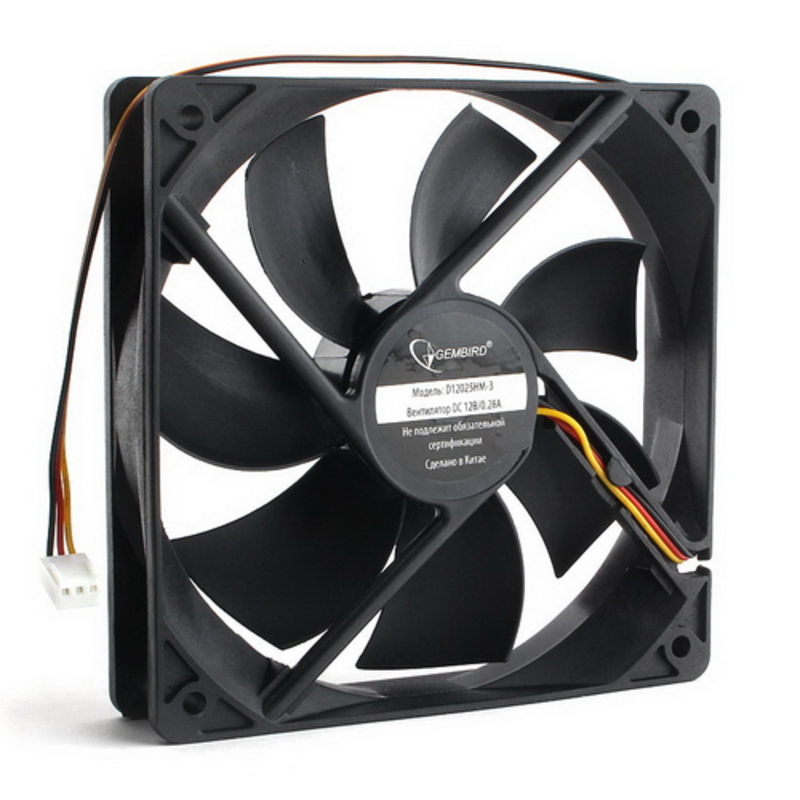 Вентилятор Gembird, 120x120x25, гидродинамический, 3 pin, провод 30 см