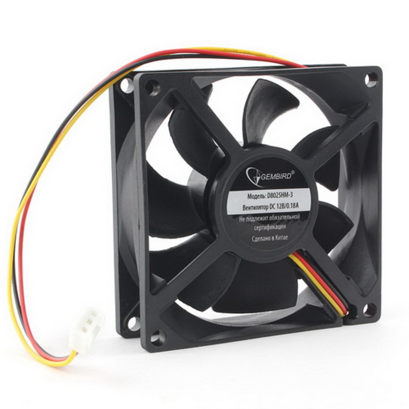 Вентилятор Gembird, 80x80x25, гидродинамический, 3 pin, провод 30 см