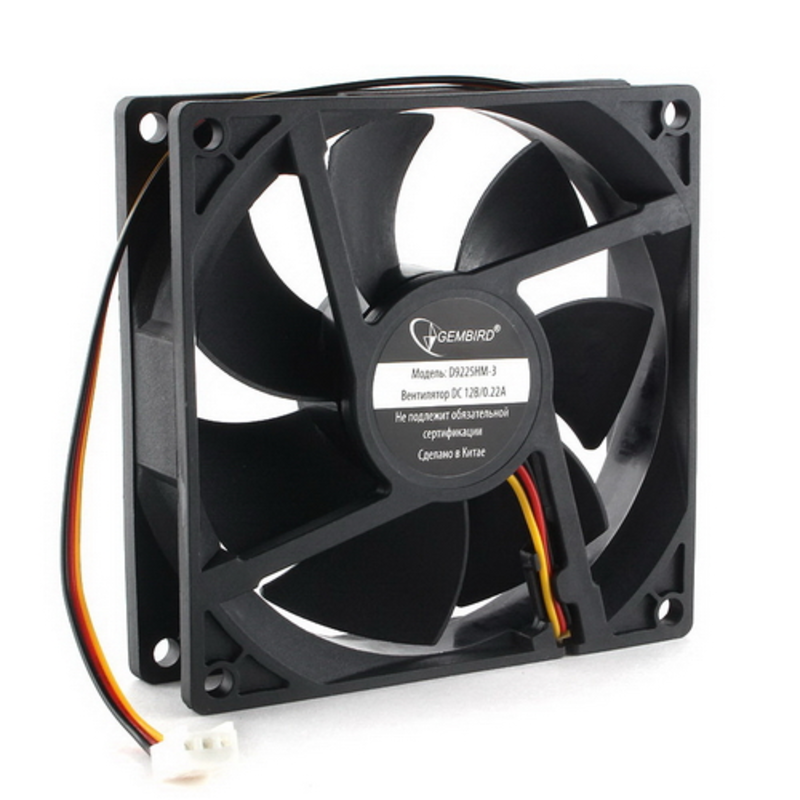Вентилятор Gembird, 92x92x25, гидродинамический, 3 pin, провод 30 см