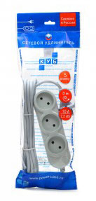 Сетевой удлинитель Powercube PC-Y-2-05-3 3м (5 розеток) серый (пакет ПЭ)