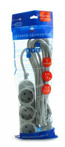 Сетевой удлинитель Powercube PC-Y-5-32-5 5м (5 розеток) серый (пакет ПЭ)