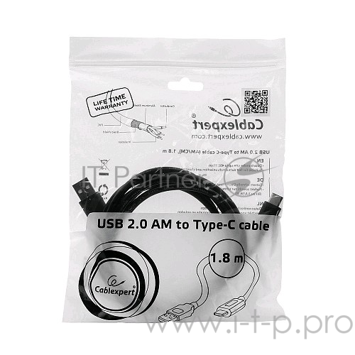 Кабель USB2.0 соединительный USB A-C Gembird Cablexpert CCP-USB2-AMCM-6 (1.8м)