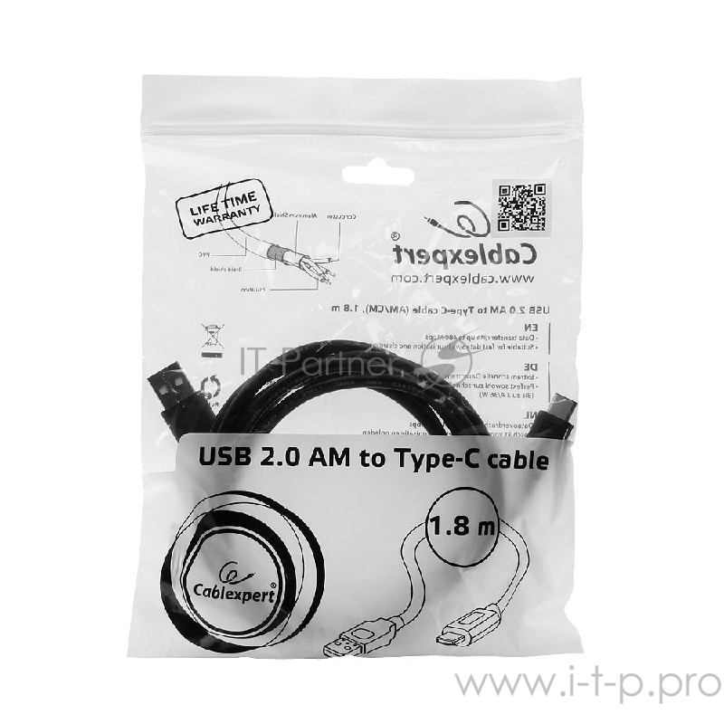 Кабель USB2.0 соединительный USB A-C Gembird Cablexpert CCP-USB2-AMCM-6 (1.8м)